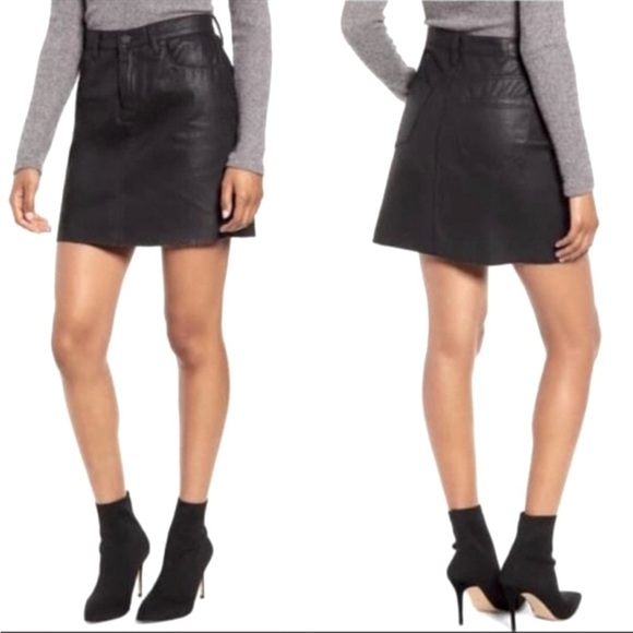 BLANKNYC Coated Waxed Denim Mini Skirt Black Stretch Style# 74X-0181MX - Picture 2 of 14